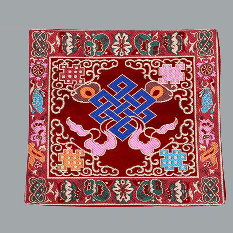 Buddha Stones Prayer Altar Mat Healing Meditation Vajra Auspicious Symbols Prayer Altar BS The Knot of Eternity Red