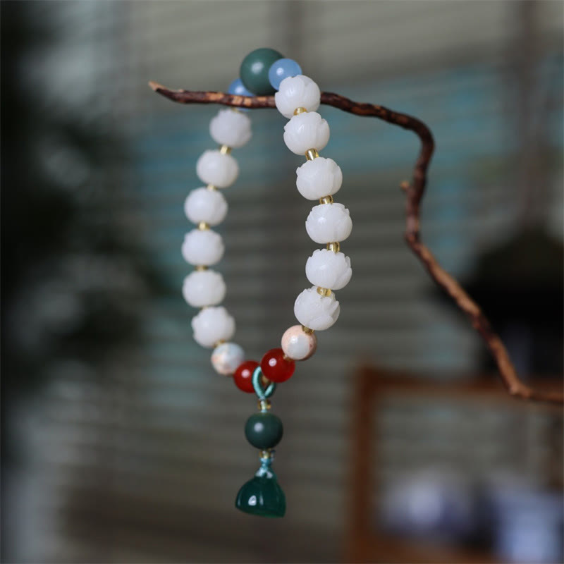 Buddha Stones Bodhi Seed Lotus Bead Carved Peace Harmony Bracelet Bracelet BS 4