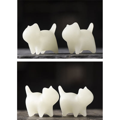 Buddha Stones 2Pcs Mini Cute Cat Glowstone Luminous Lucky Cat Energy Decoration Decorations BS 8