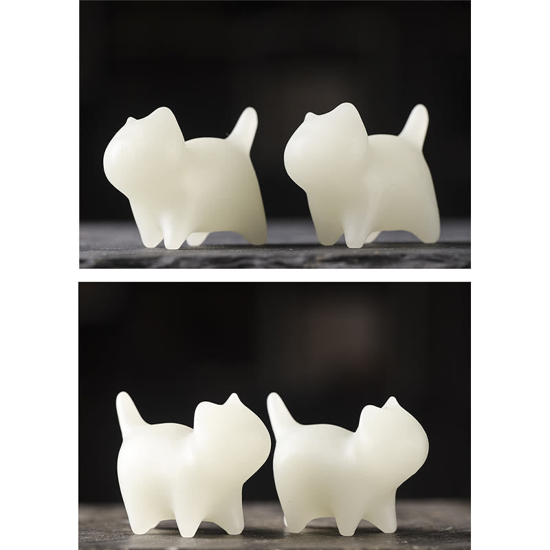 Buddha Stones 2Pcs Mini Cute Cat Glowstone Luminous Lucky Cat Energy Decoration Decorations BS 8