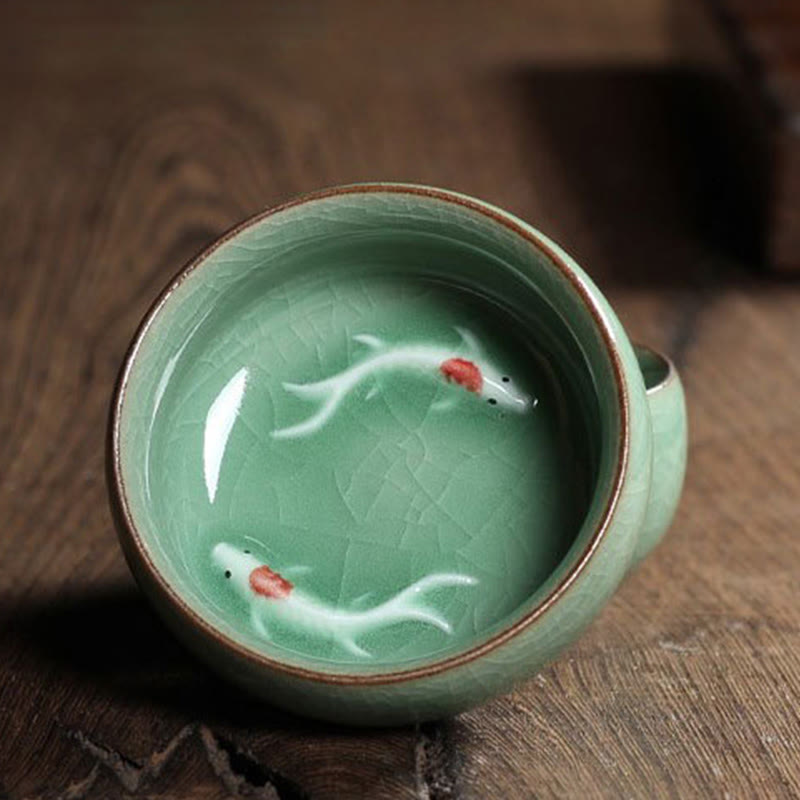 Buddha Stones Colorful Koi Fish Ceramic Teacup Kung Fu Tea Cup Bowl Cup BS 24