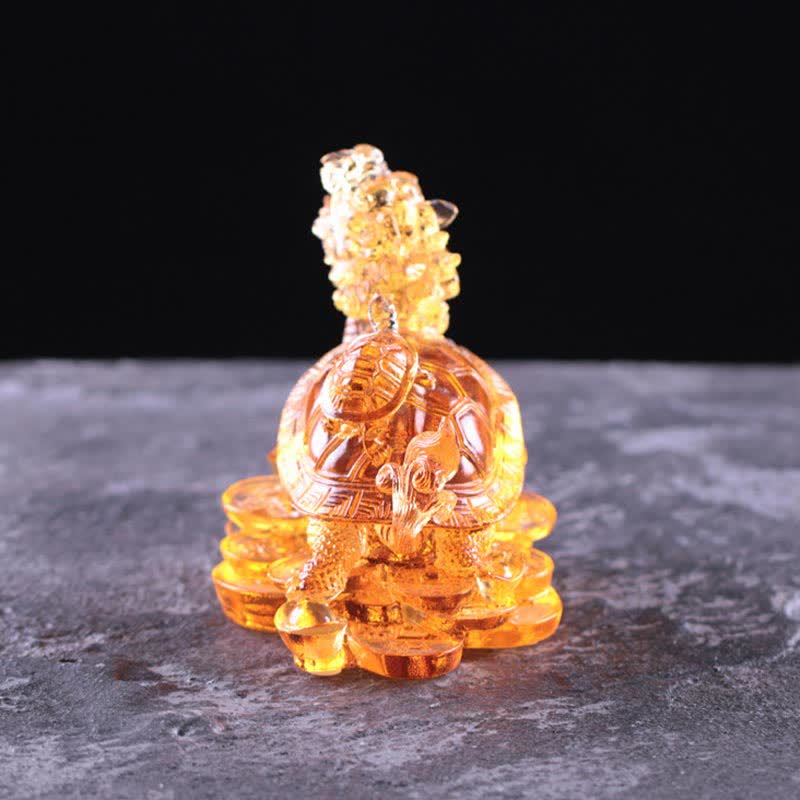 Buddha Stones Feng Shui Dragon Turtle Coins Handmade Liuli Crystal Luck Art Piece Home Office Decoration Decorations BS 17