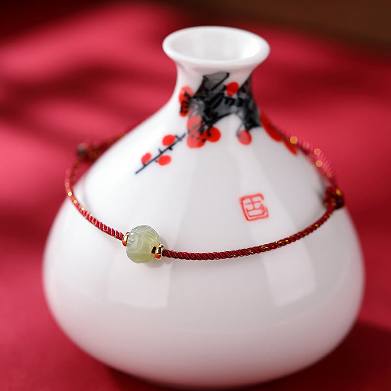 Buddha Stones 925 Sterling Silver Plated Gold Hetian Jade Lotus Luck Red String Bracelet Bracelet BS Small Jade Lotus 6*8mm(Bracelet Size 22cm)