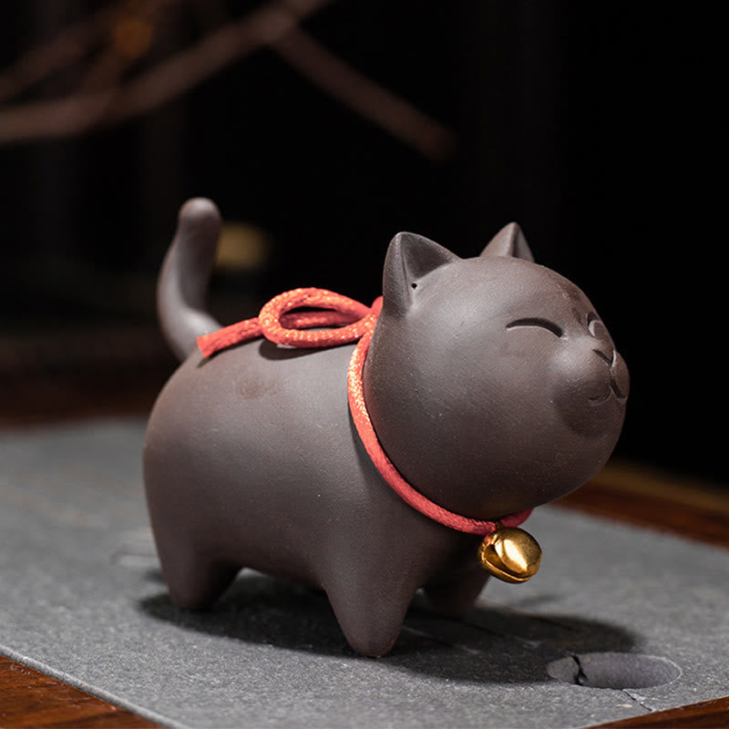 Buddha Stones Mini Lovely Cat Tea Pet Purple Clay Figurine Desk Decoration Decorations BS Cat Standing 9*4.5*6.5cm