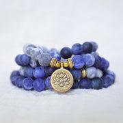 Foviel 108 Natural Picasso Jasper & Blue Stone Mala Bead Lotus Pendant Bracelet
