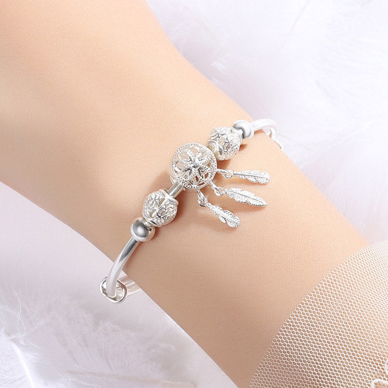 Buddha Stones Tibetan White Copper Blessing Dream Catcher Charm Bracelet Bracelet BS 3
