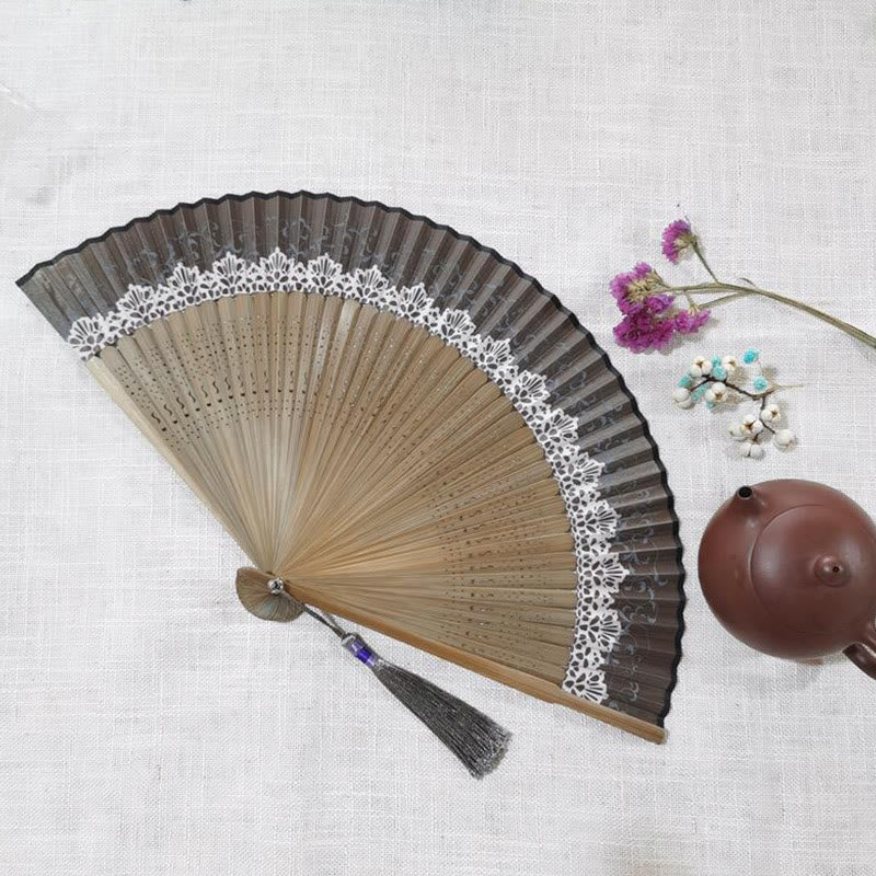 Buddha Stones Simple Hollow Engraved Handheld Bamboo Folding Fan Folding Fan BS Brown 22cm