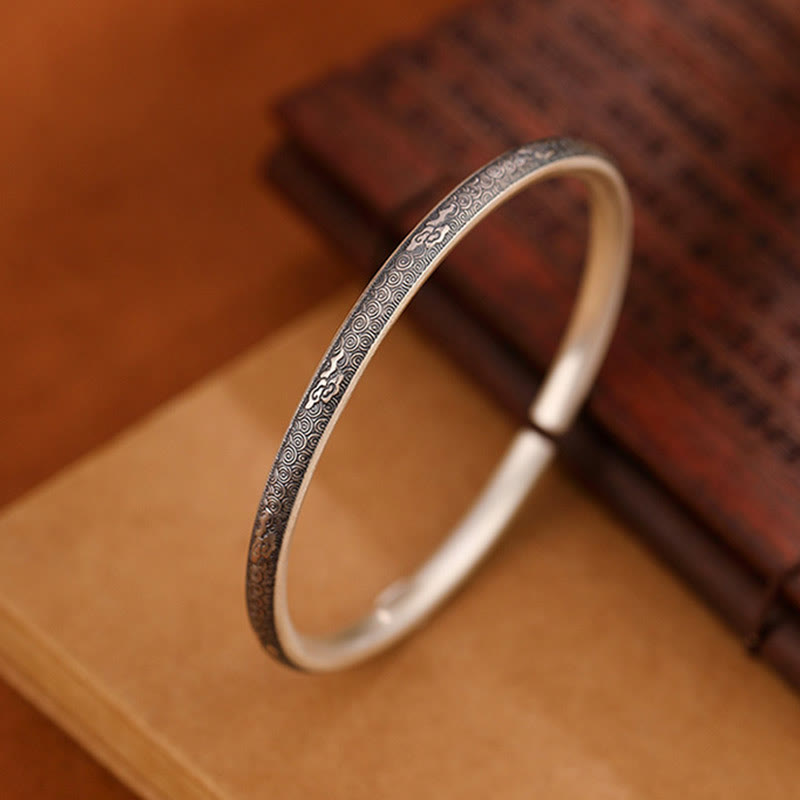 Bracelet jonc Foviel Vintage en argent sterling 999 motif nuages auspicieux