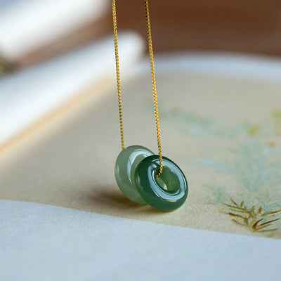 Buddha Stones Natural Round Jade Peace Buckle Luck Abundance Necklace Pendant Necklaces & Pendants BS 17
