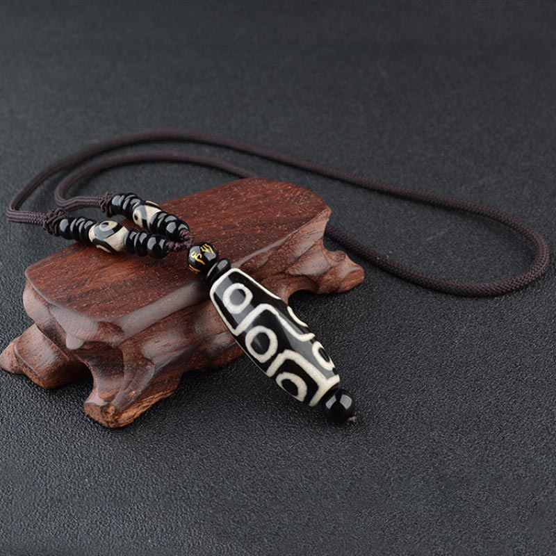 Buddha Stones Nine-Eye Dzi Bead Wealth Protection Necklace Necklaces & Pendants BS Black Nine-Eye Dzi Bead