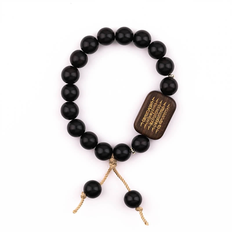 Buddha Stones Ebony Wood Scripture Engraved Peace Bracelet Bracelet BS 3