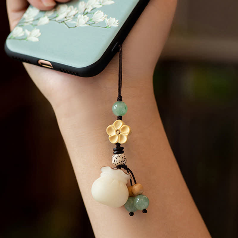 Buddha Stones Natural Bodhi Seed Money Bag Flower Blessing Prosperity Keychain Key Chain BS 11