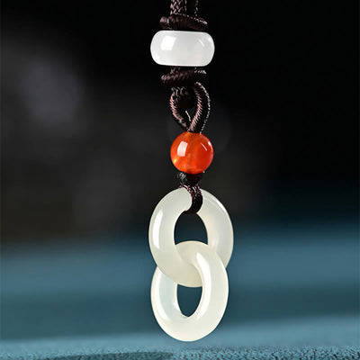 Buddha Stones Natural Hetian Cyan Jade White Jade Double Peace Buckle Success Necklace Pendant Necklaces & Pendants BS Hetian White Jade(Protection♥Happiness)