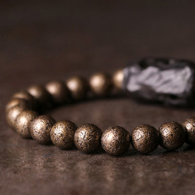 Buddha Stones Tibet Ebony Wood Copper Peace Balance Beaded Bracelet Bracelet BS 3