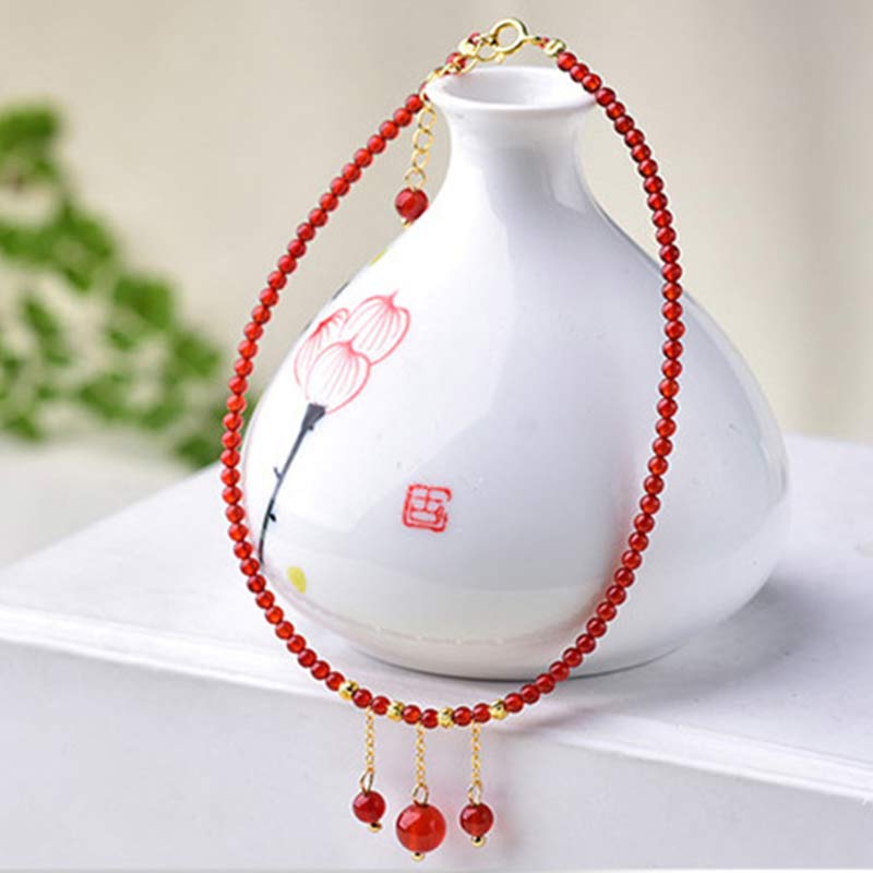Buddha Stones Red Agate Confidence Calm Anklet Anklet BS 1