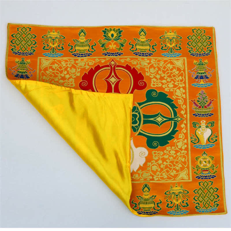 Buddha Stones Flower Endless Knot Prayer Altar Mat Healing Meditation 8 Auspicious Symbols Mat Table Runner Prayer Altar BS 12