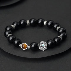 Foviel 925 Sterling Silver Black Obsidian Tiger Eye Eye of Providence Purification Bracelet