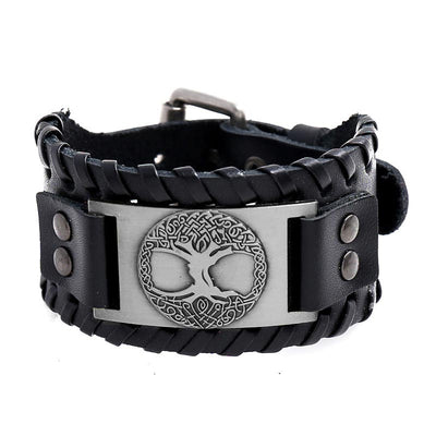 Buddha Stones Lucky Tree Of Life Balance Leather Bracelet Bracelet BS Silvery