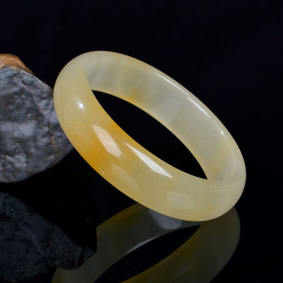 Buddha Stones Natural Golden Silk Jade Luck Wealth Bracelet Bangle Bracelet Bangle BS 62mm