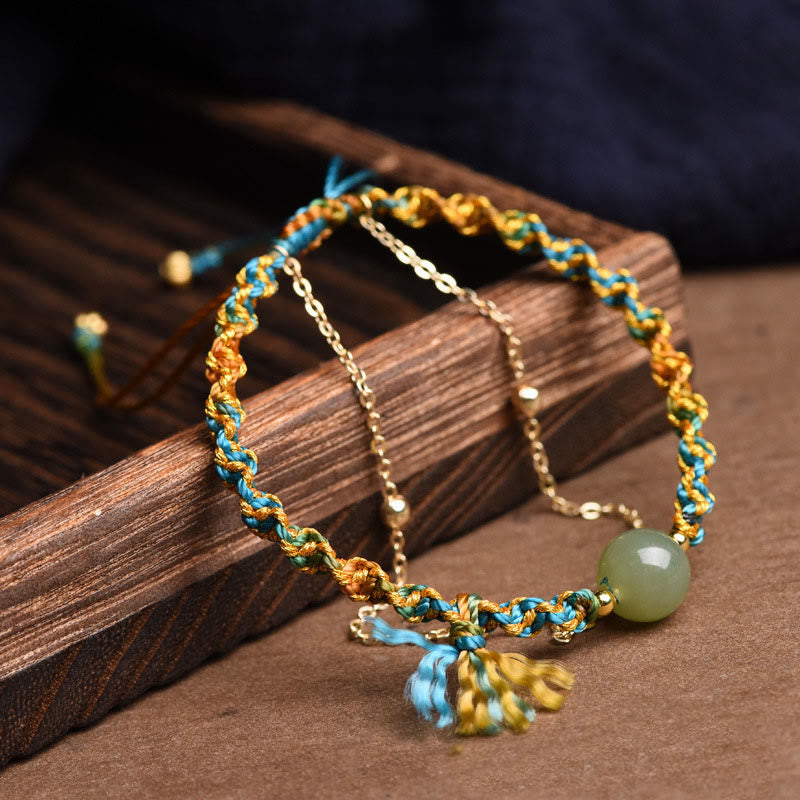 Buddha Stones Handmade Colorful Rope Luck Jade Bead Abundance Double Layer Bracelet Bracelet BS 1