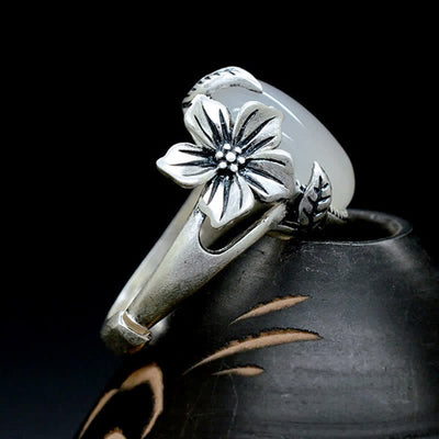 Buddha Stones 990 Sterling Silver Natural Chalcedony Plum Positive Harmony Ring Ring BS 15