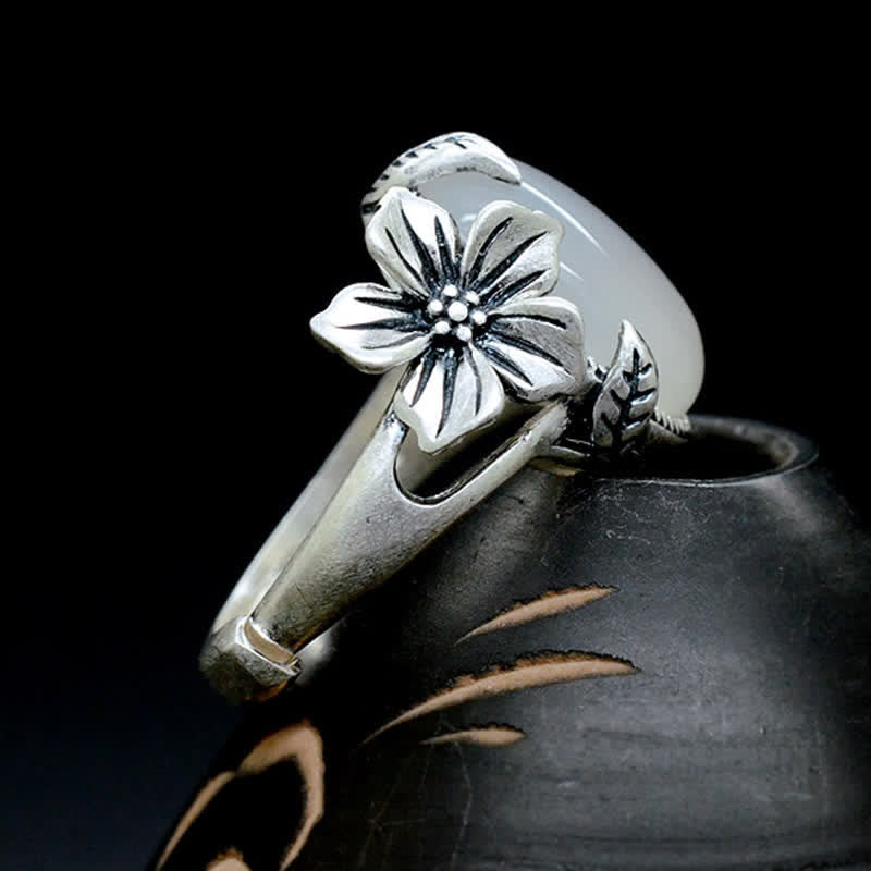 Buddha Stones 990 Sterling Silver Natural Chalcedony Plum Positive Harmony Ring Ring BS 15