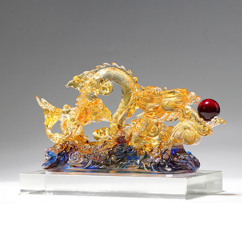 Buddha Stones Handmade Dragon Liuli Crystal Art Piece Protection Strength Home Office Decoration Decorations BS 2