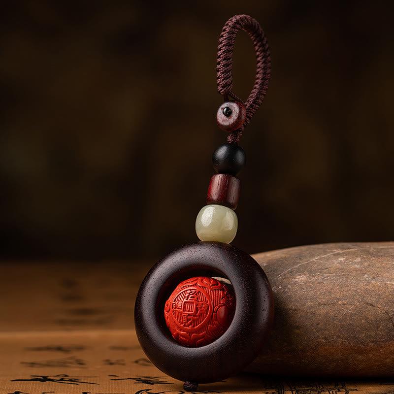 Foviel Tibet Om Mani Padme Hum PiXiu Copper Coin Small Leaf Red Sandalwood Cinnabar Protection Key Chain