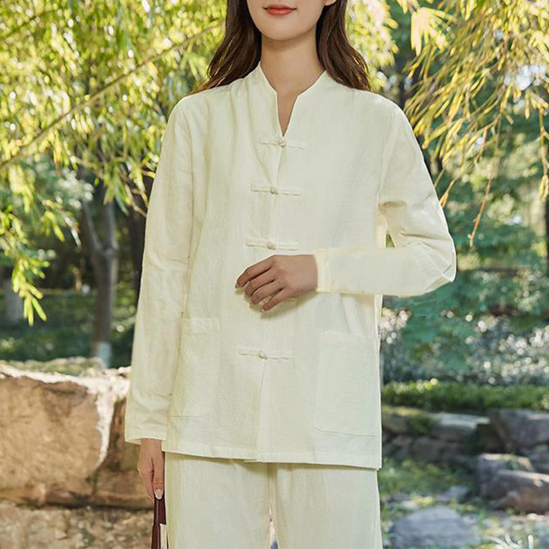 Ensemble de vêtements pour femme Foviel en coton et lin pour la pratique spirituelle, le zen, le yoga, la méditation et la prière