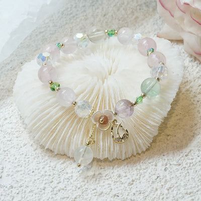 Buddha Stones Strawberry Quartz Rutilated Quartz Fluorite Flower Healing Bracelet Bracelet BS 25
