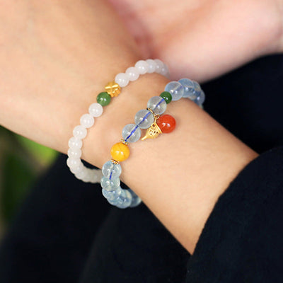 Buddha Stones Aquamarine Red Agate Peace Gourd Charm Bracelet Bracelet BS 4