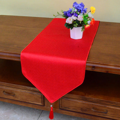 Buddha Stones Prayer Altar Flower Vajra Dragon Pattern Tibetan Auspicious Symbols Tassels Jacquard Table Runner Prayer Altar BS Red 200*33cm
