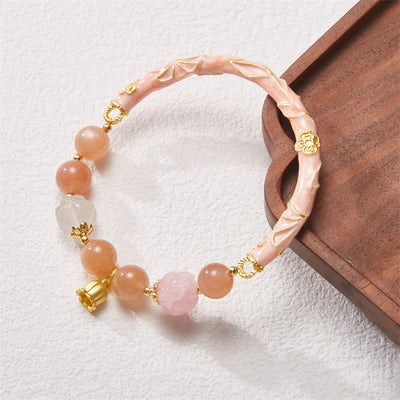 Buddha Stones Sun Stone Golden Silk Jade Lily of the Valley Charm Positive Bracelet Bangle Bracelet Bangle BS Sun Stone 14-19cm