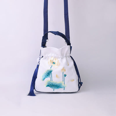 Buddha Stones Suzhou Embroidery Rabbit Lotus Epiphyllum Peony Magnolia Silk Tote Crossbody Bag Shoulder Bag Handbag Crossbody Bag BS 18