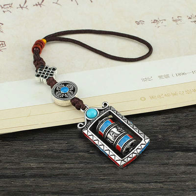 Buddha Stones Six True Words Prayer Wheel Rotation Knot Blessing Keychain Decoration Decorations BS 8