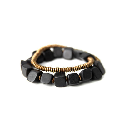 Buddha Stones Tibetan Ebony Wood Copper Peace Double Wrap Bracelet Bracelet BS 8