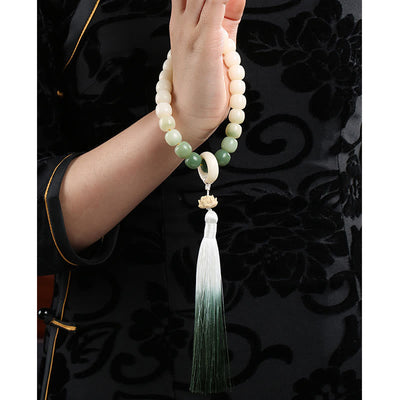 Buddha Stones Natural Gradient Bodhi Seed Fortune Money Bag Lotus Wisdom Tassel Wrist Mala Wrist Mala BS 17