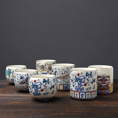 Buddha Stones Vintage Plum Blossom Pine Bamboo Phoenix Kirin Lion Dancing Ceramic Teacup Tea Cups Cup BS main