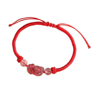 Foviel Handmade Natural Silver Sheen Obsidian Strawberry Quartz PiXiu Protection Braided Bracelet
