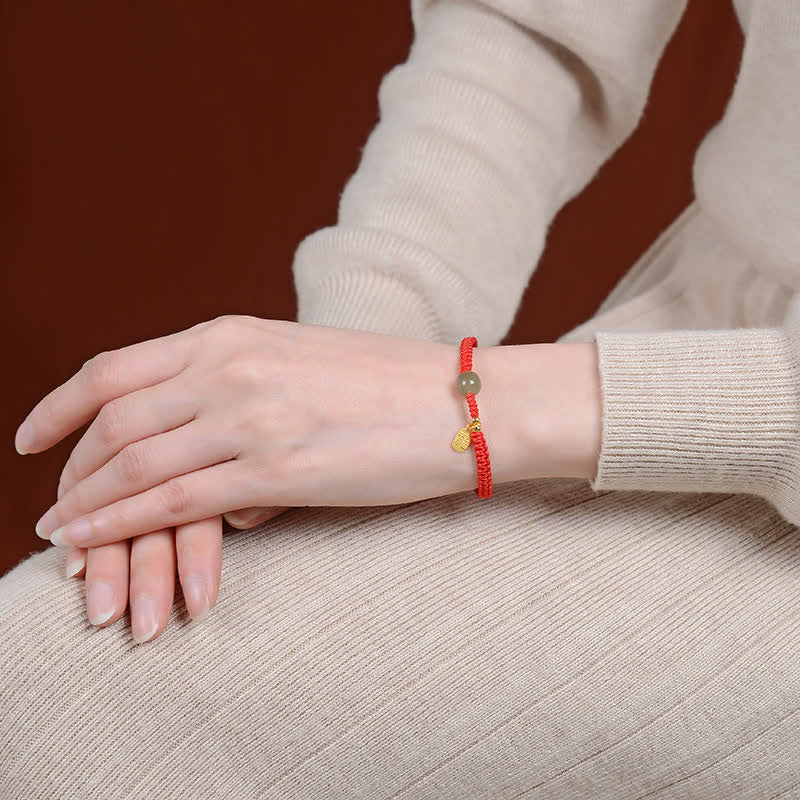 Buddha Stones 925 Sterling Silver Hetian Jade Blessing Wealth Red String Bracelet Bracelet BS 2