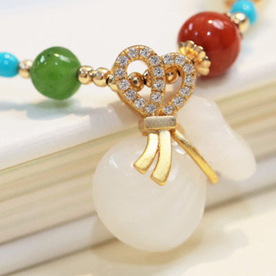 Buddha Stones Natural Hetian White Jade 14K Gold Plated Money Bag Blessing Bracelet Bracelet BS 5