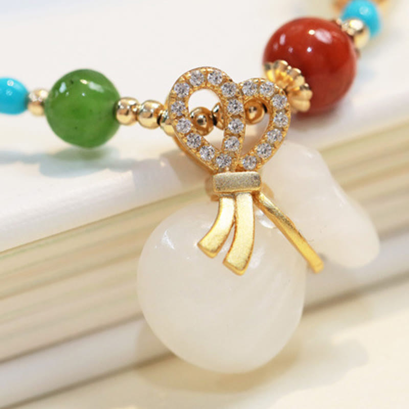 Buddha Stones Natural Hetian White Jade 14K Gold Plated Money Bag Blessing Bracelet Bracelet BS 5
