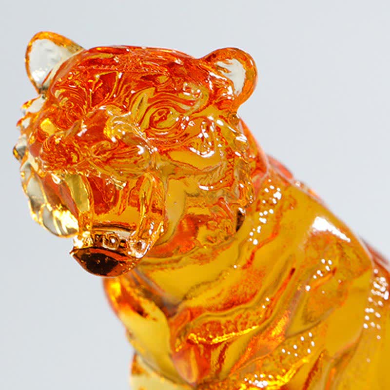 Buddha Stones Handmade Liuli Crystal Tiger Art Piece Protection Home Decoration Decorations BS 10