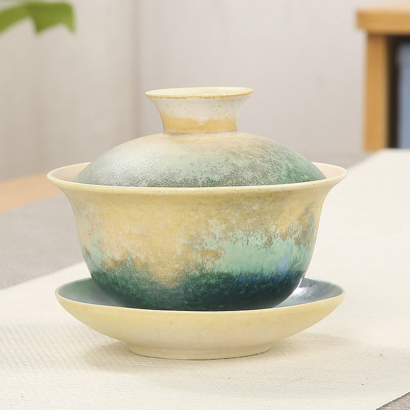 Buddha Stones Green Ocean Waves Design Porcelain Ceramic Gaiwan Sancai Teacup Kung Fu Tea Cup And Saucer With Lid Cup BS 9.5cm*8cm*150ml