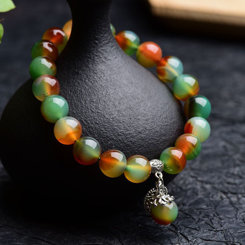 Bracelet de guérison en agate verte naturelle tibétaine Foviel
