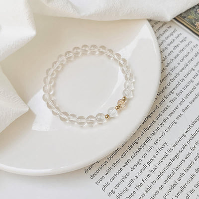 Buddha Stones 14K Gold Plated Copper Aquamarine White Crystal White Agate Blue Crystal Healing Bracelet 9