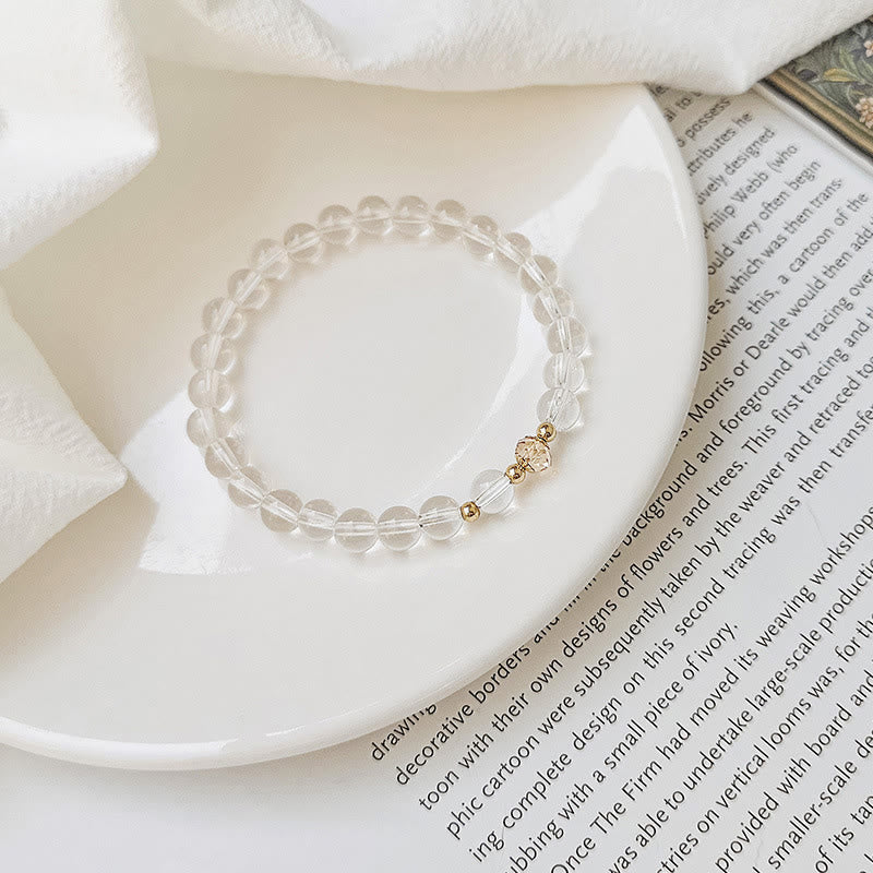 Buddha Stones 14K Gold Plated Copper Aquamarine White Crystal White Agate Blue Crystal Healing Bracelet 9