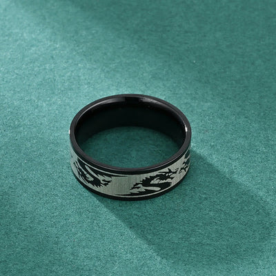 Buddha Stones Dragon Carved Protection Strength Titanium Steel Ring Ring BS 6
