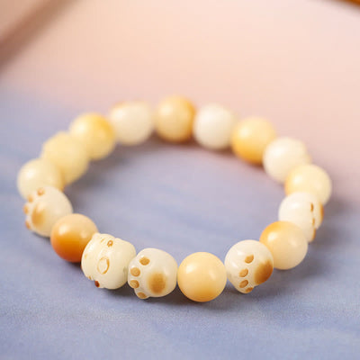Buddha Stones Natural Bodhi Seed Sandalwood Lucky Cute Cat Head Paw Claw Peace Bracelet Bracelet BS 14