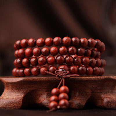 Foviel Tibetan Small Leaf Red Sandalwood 108 Beads Mala Meditation Bracelet